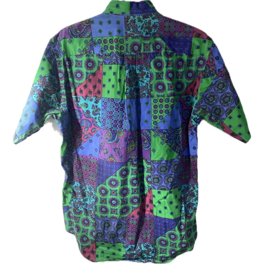 Vintage Chaps Ralph Lauren Top Shirt Womens M Paisley Colorblock Blue Green